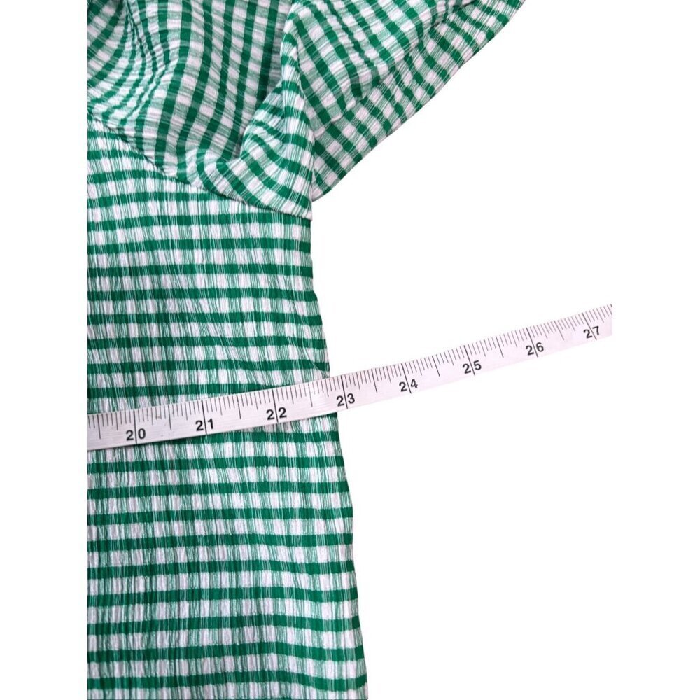 Cato Women's Green & White Checkered Pattern Off-The-Shoulder Ruffled Neckline T - Picture 7 of 8